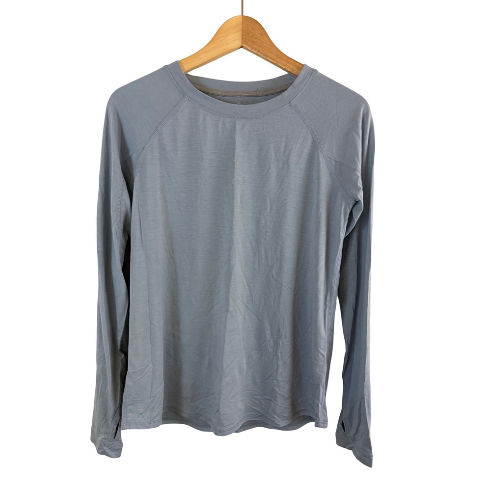 Free Fly Bamboo Blend Lightweight Long Sleeve Top Women Medium Blue Raglan